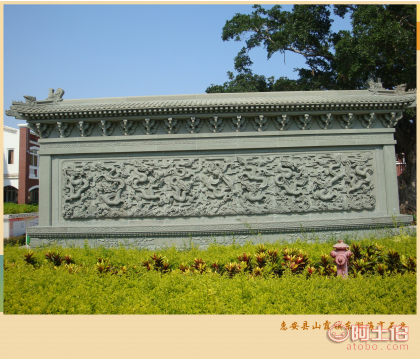 惠安海亨石雕影壁�νピ�e墅背景�χ惺酵ピ赫毡谑�浮雕